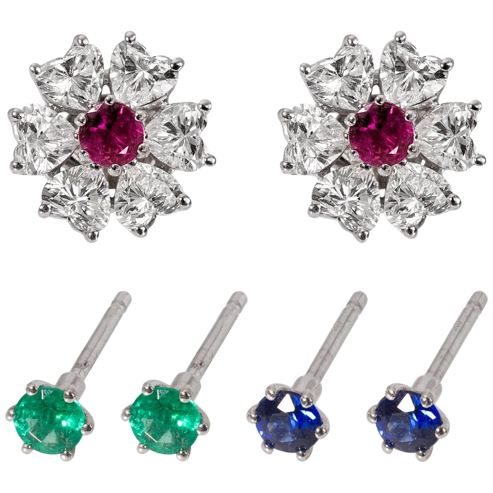 Floral Interchangeable Diamond Earrings Set, EGL Certified