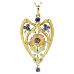 Art Nouveau Enamel Gold Pendant