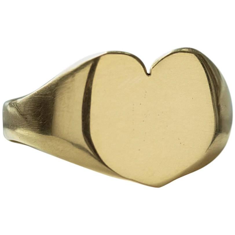 Large Heart Gold Signet Ring, circa 1916