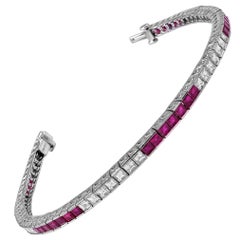 Brilliant Art Deco Tiffany & Co. Platinum Ruby Diamond Bracelet