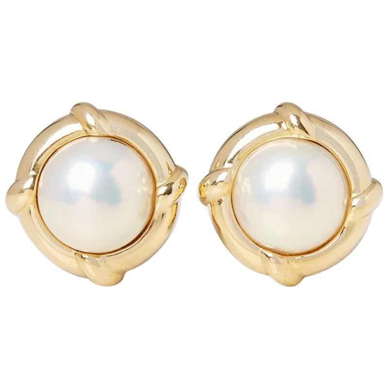 Tiffany & Co. 18 Karat Yellow Gold Mabe Pearl Clip-On Earrings 
