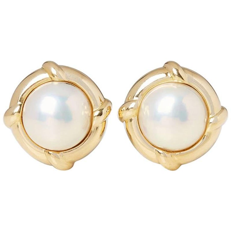 Tiffany and Co. 18 Karat Yellow Gold Mabe Pearl ClipOn Earrings at 1stDibs