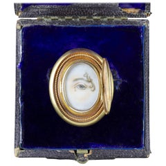 Antique Georgian Lovers Eye 18 Carat Gold Locket Brooch in Original Box