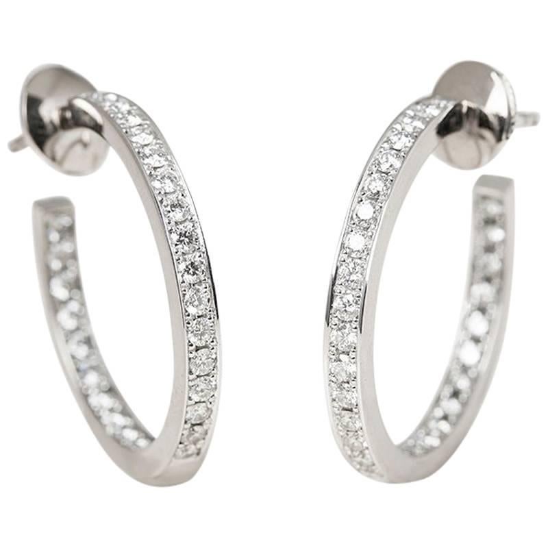 Cartier 18 Karat White Gold 1.20 Carat Diamond Inside Out Hoop Earrings 