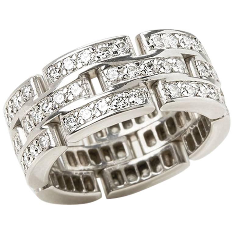 Cartier 18 Karat White Gold Diamond Maillon Panthère Band Ring 