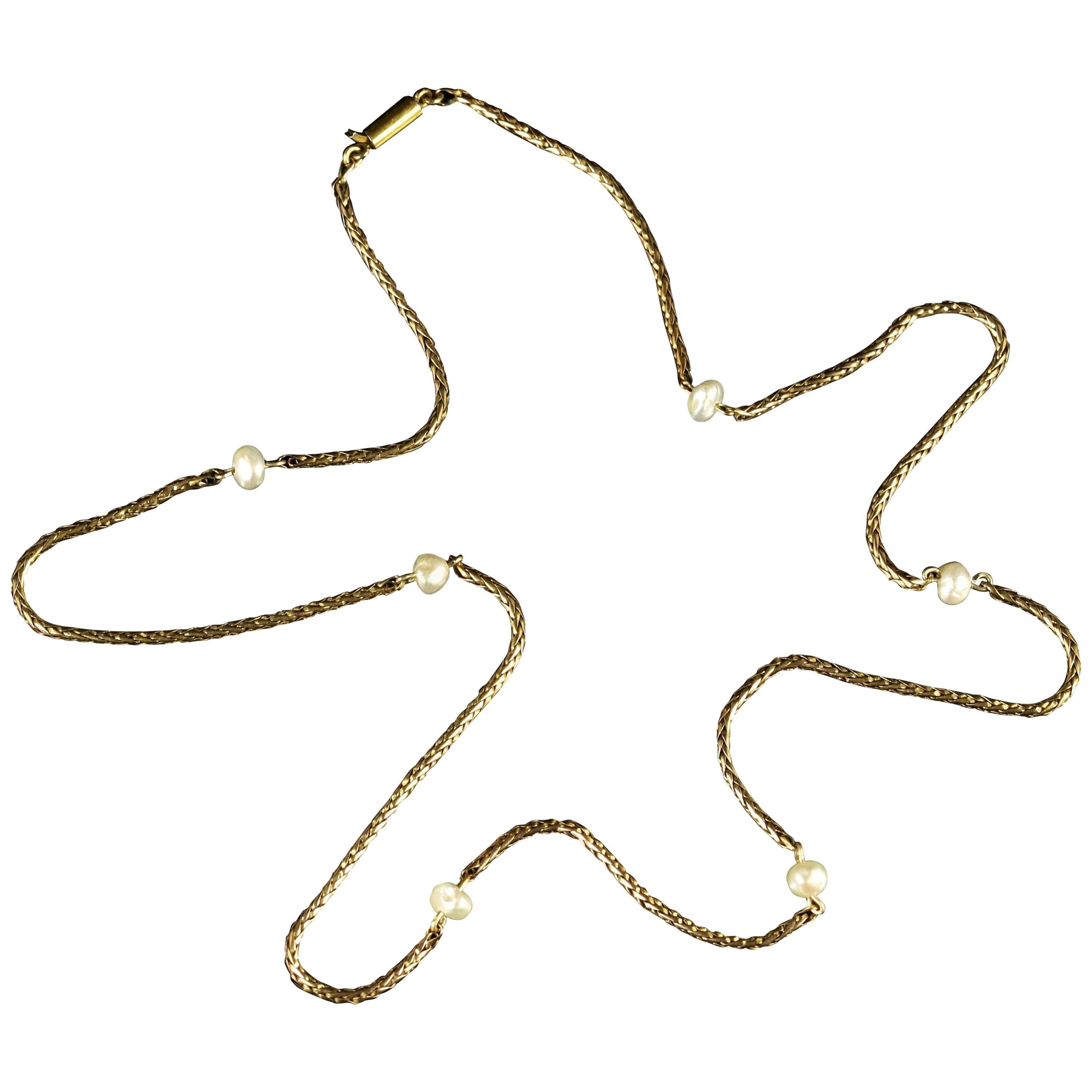 Antique Victorian Gold Pearl Plait Chain, Circa 1895 For Sale