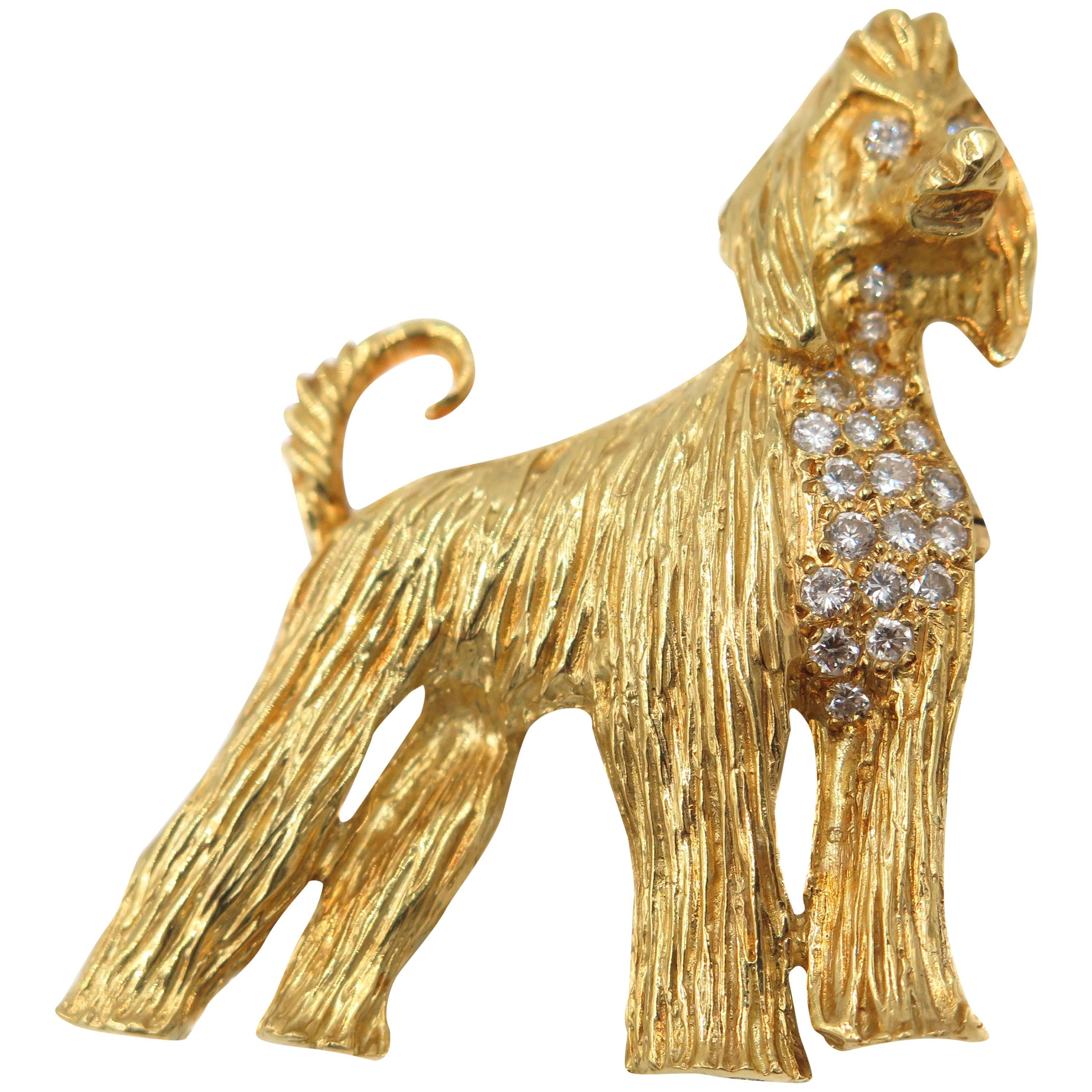Afghan Hound Dog 18 Karat Yellow Gold Brooch