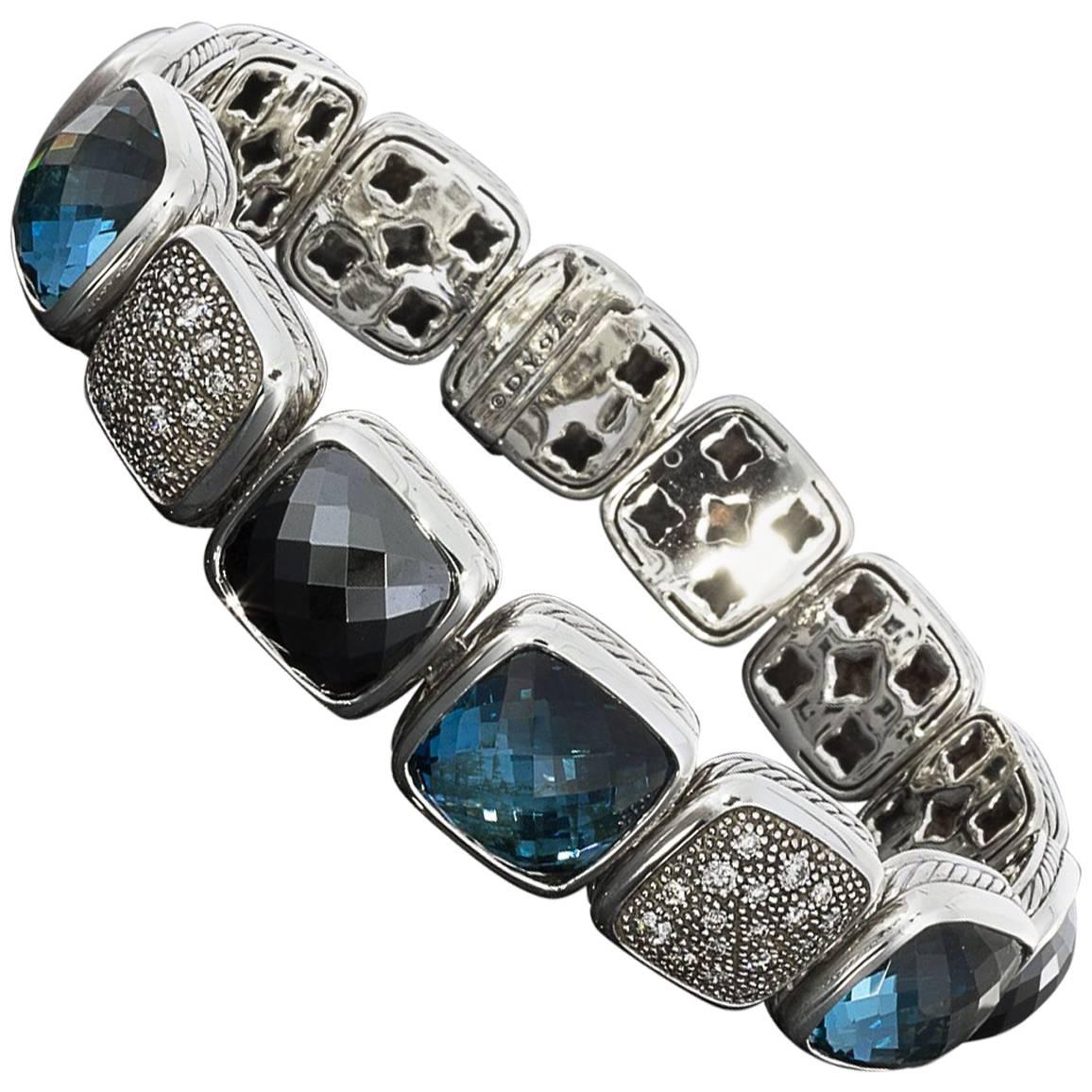 David Yurman Diamond Chiclet Bracelet with Blue Topaz Hematite