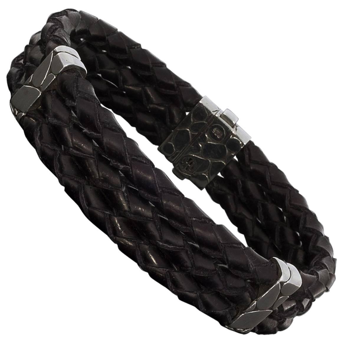 John Hardy Kali Three-Row Leather and Silver Bracelet