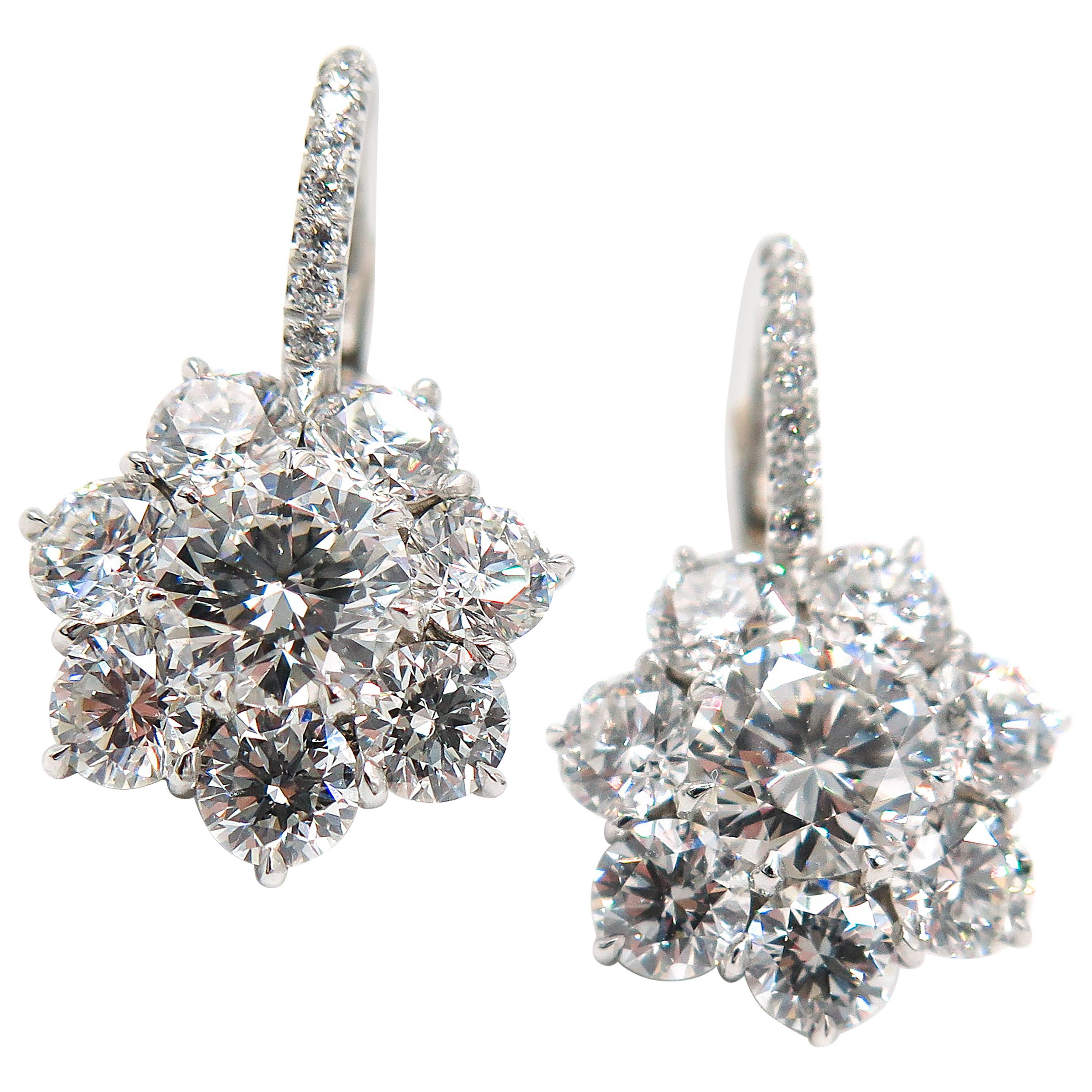 Flower Diamond Cluster Drop Earrings in Platinum