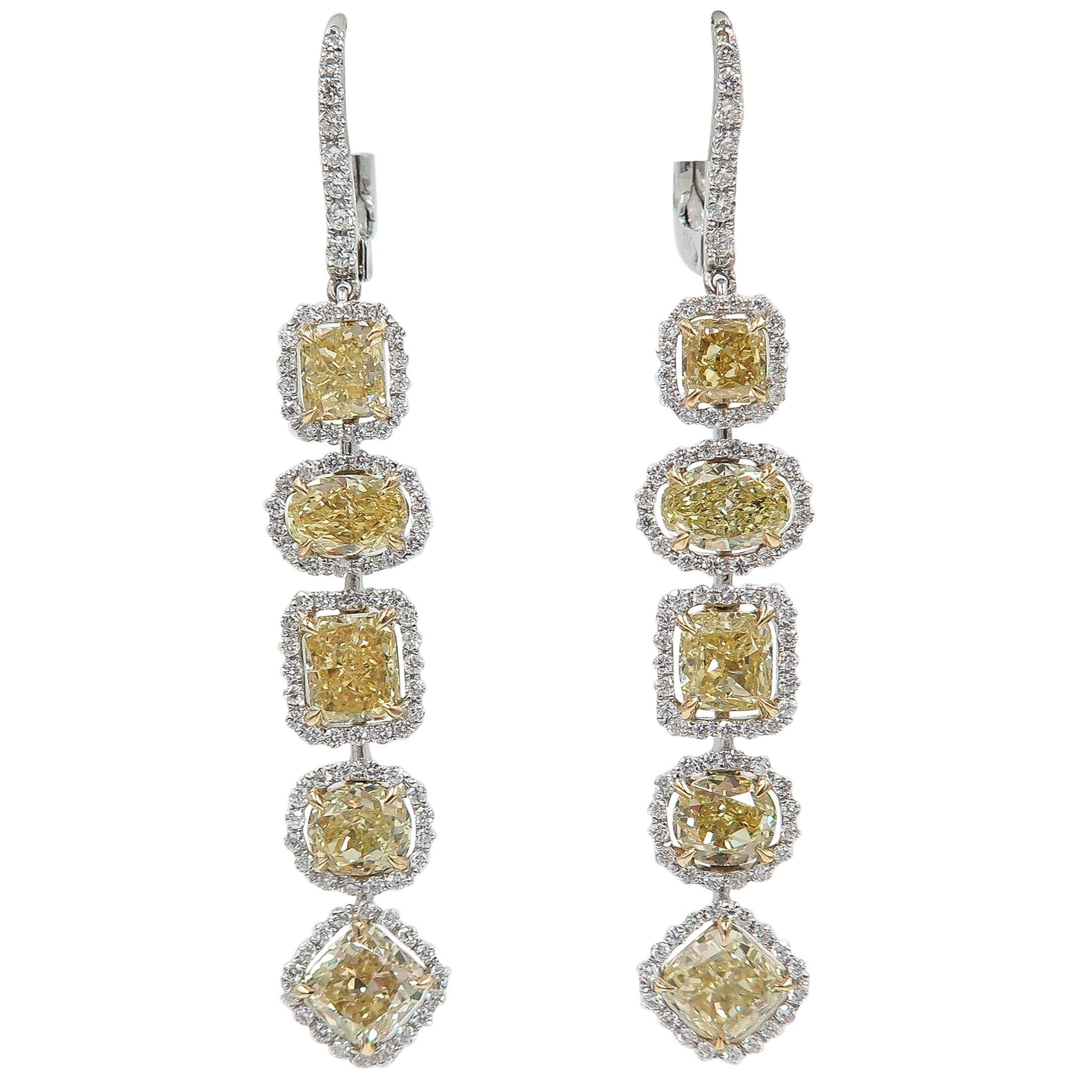 White and Yellow Diamond Drop Earrings in White Gold