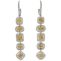 White and Yellow Diamond Drop Earrings in White Gold