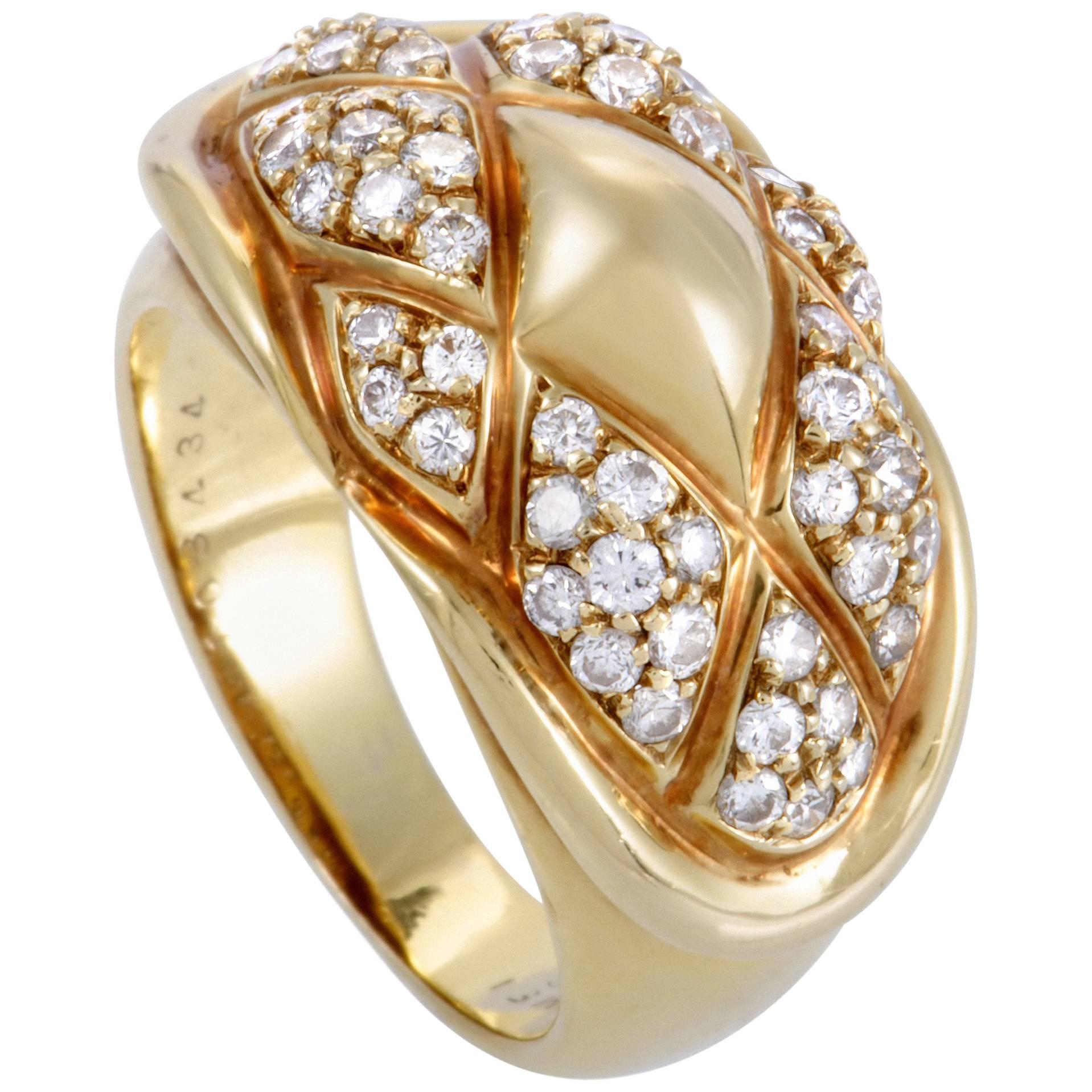 Chaumet Yellow Gold Diamond Pave Quilted Ring