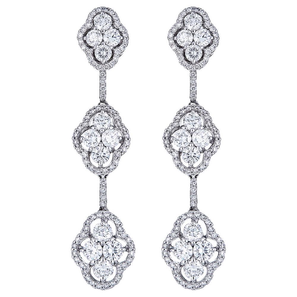 4.70 Carat Diamond Tiered White Gold Drop Earrings For Sale