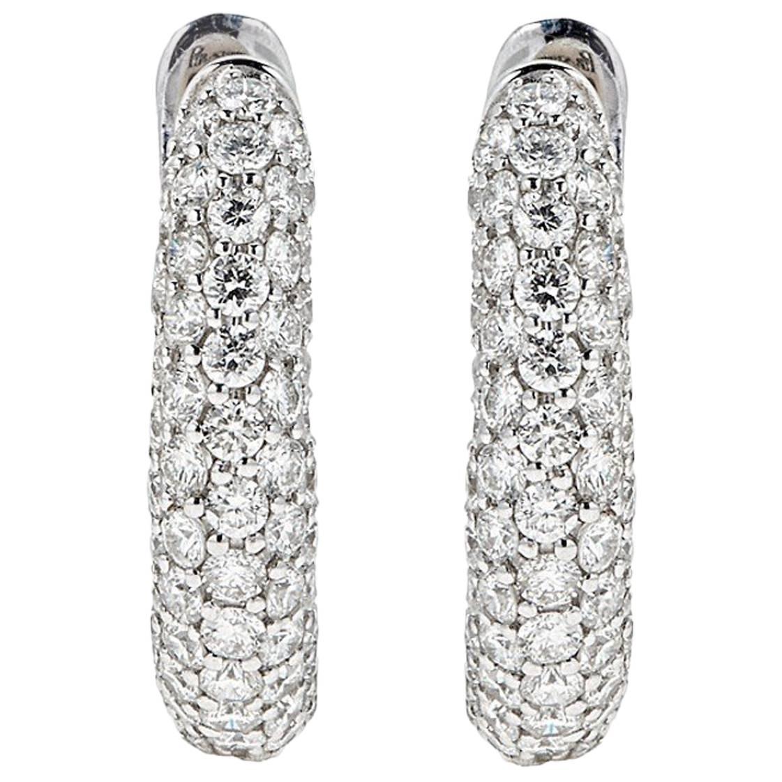 3.39 Carat Diamond White Gold Hoop Earrings For Sale