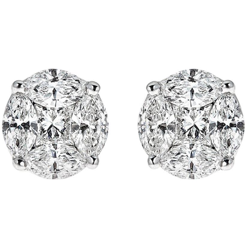 2.00 Carat Round Diamond White Gold Stud Earrings For Sale
