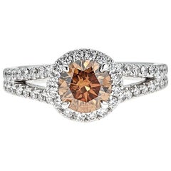 1.06 Carat Round Brown Diamond with 0.46 Carat White Diamond White Gold Ring