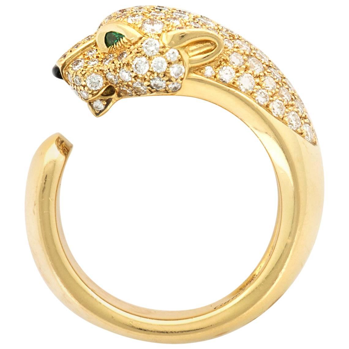 Cartier Yellow Gold "Panthere de Cartier" Diamond Ring For Sale