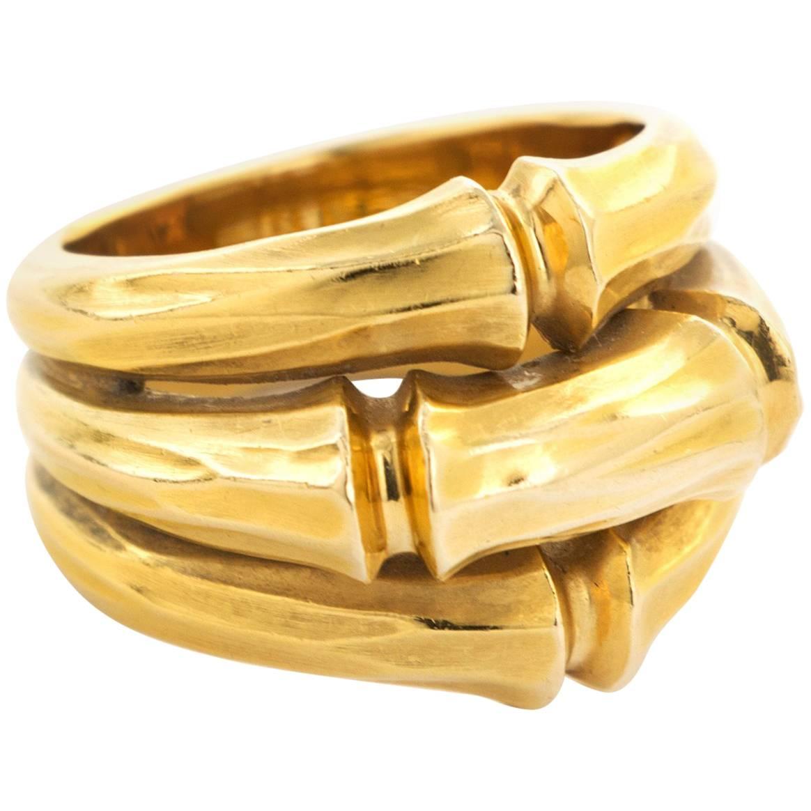 Cartier 18 Karat Yellow Gold Bamboo Ring For Sale