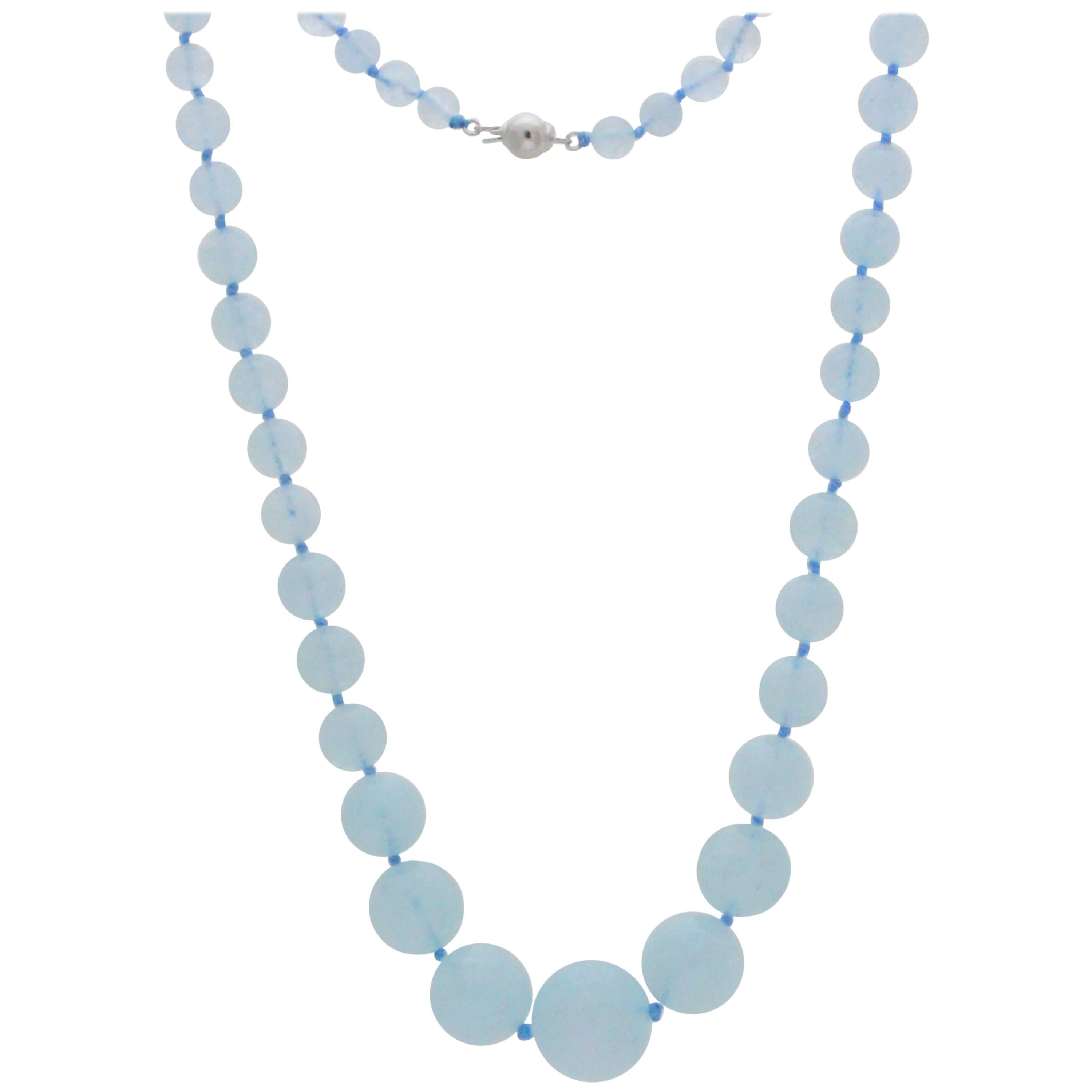 Frederic Sage Natural Aquamarine Beads Necklace silver clasp For Sale