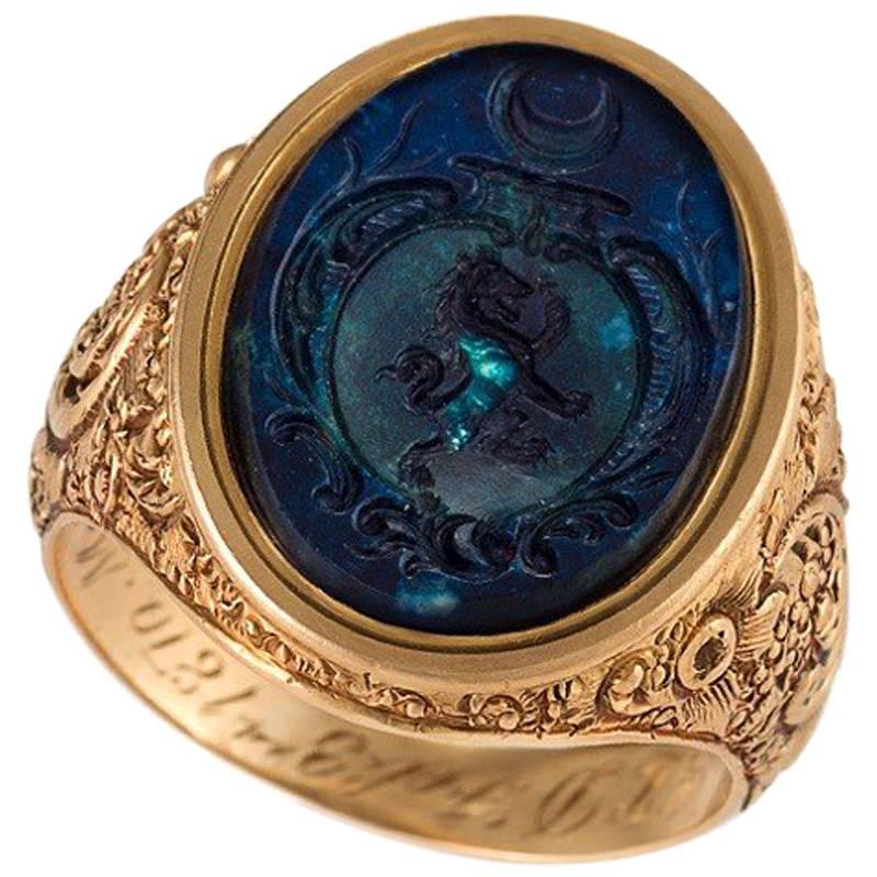 English Antique Agate Intaglio and Gold Ring