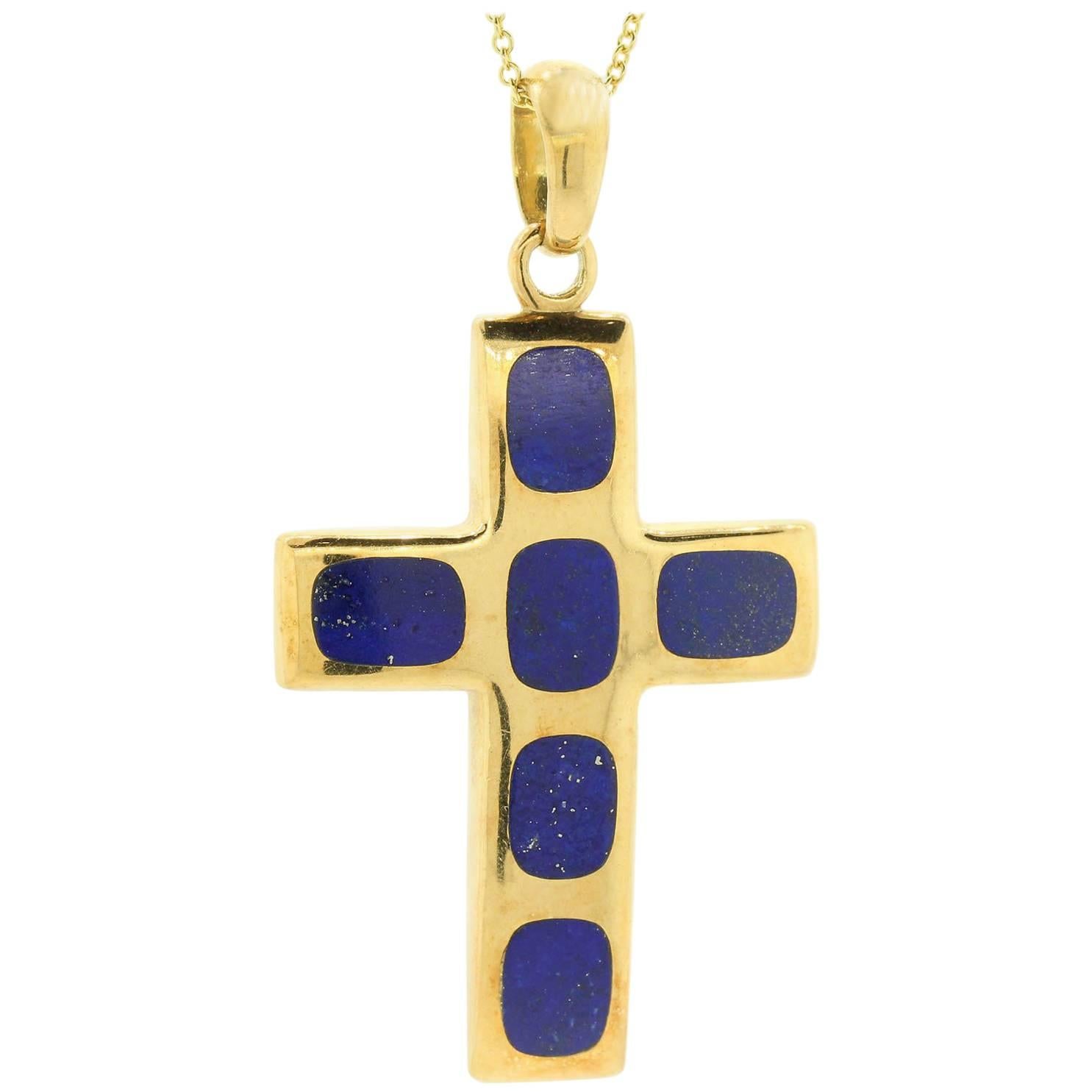 Vintage Lapis Lazuli Gold Cross