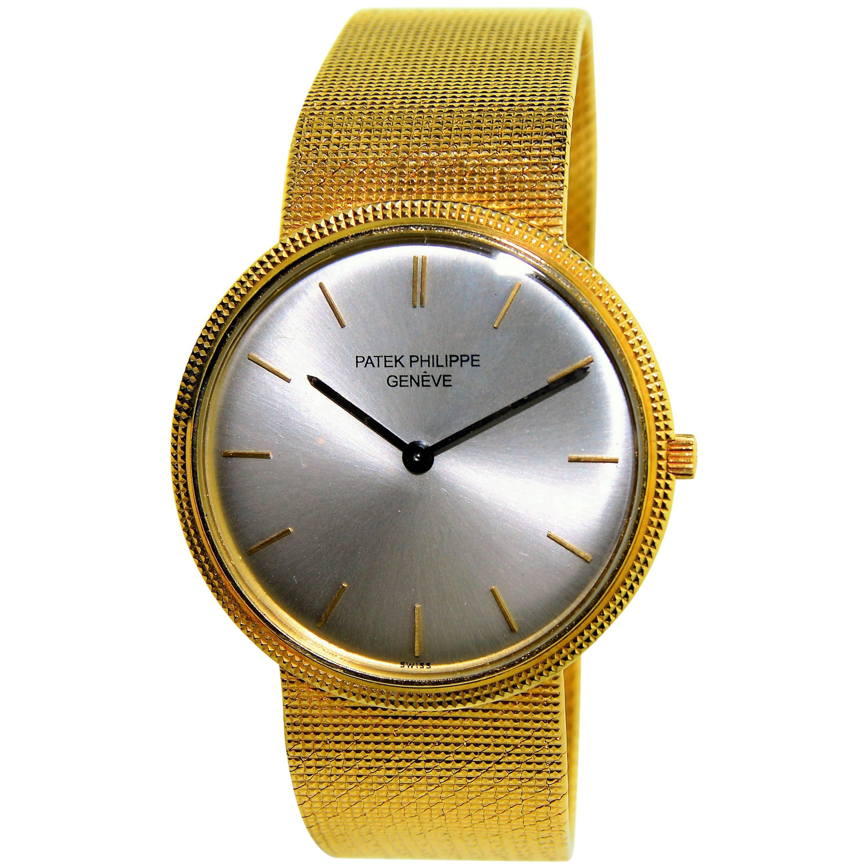 Patek Philippe Yellow Gold Ultra Thin Original Mesh Bracelet Manual Watch 