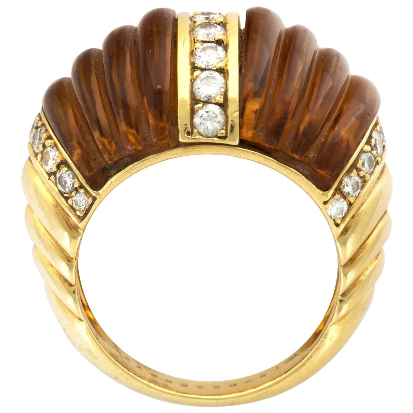 Van Cleef & Arpels  Citrine Diamond Gold Ring For Sale