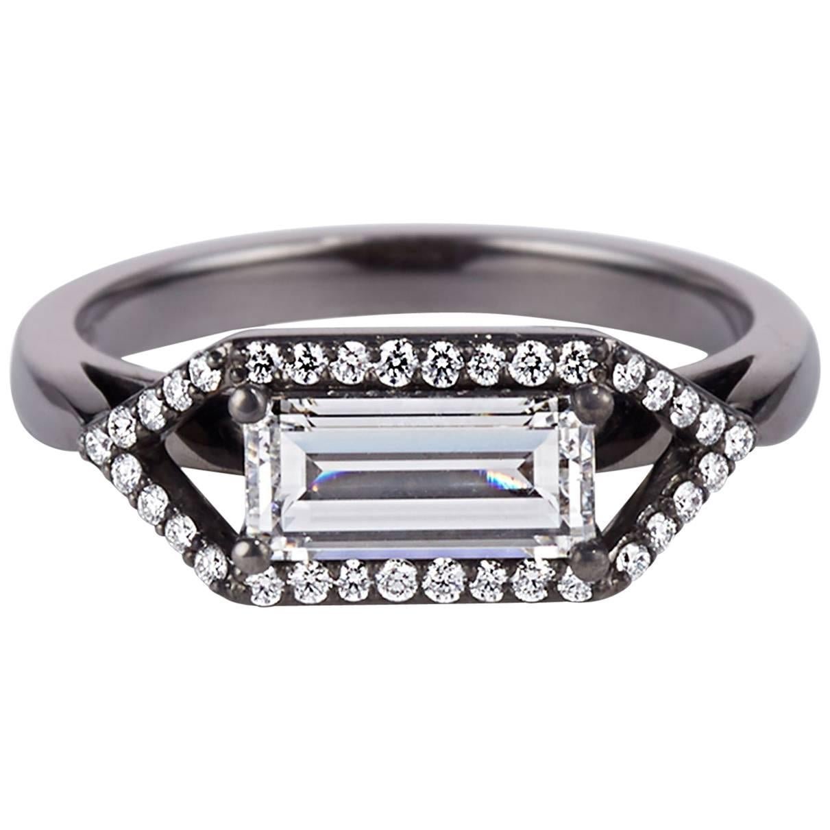 Cushla Whiting 'Zola' Emerald Cut 1.01 Carat Diamond Engagement Ring Set in Gold For Sale