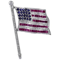 Vintage Large Gemset White Gold American Flag Pin