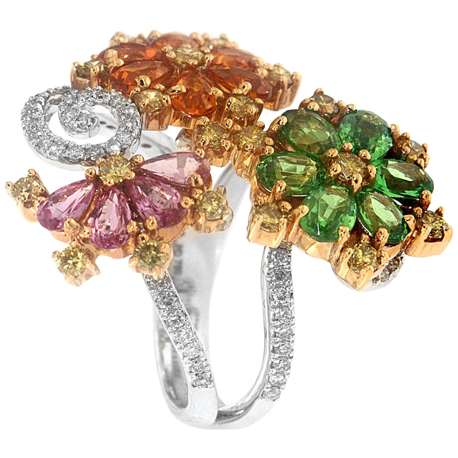 Zorab Creation Multicolored Diamond and Sapphire Cocktail Ring For Sale