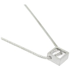 Lizunova White Gold Small Geometric Square Pendant Necklace