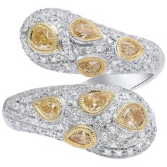 Fancy Yellow Diamond and White Diamond Pave Ring in Two-Tone White Yellow Gold