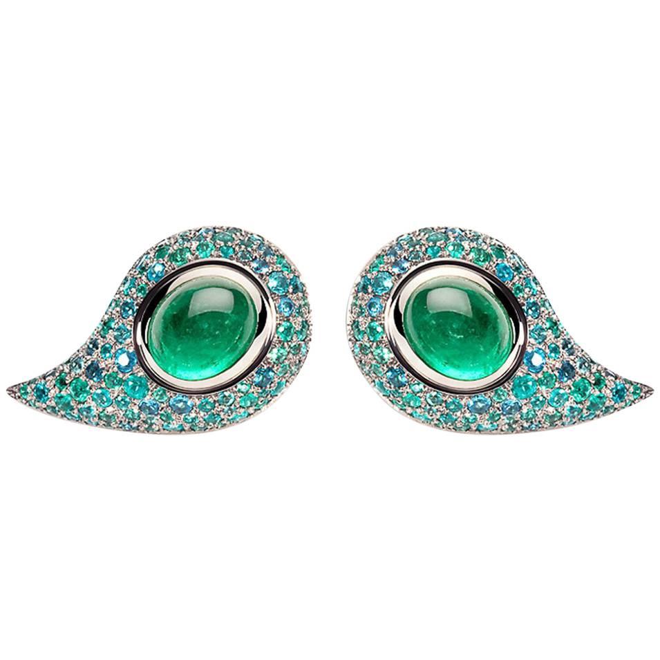 4.56 Carat Brazilian Paraiba Tourmaline Emeralds Studs For Sale