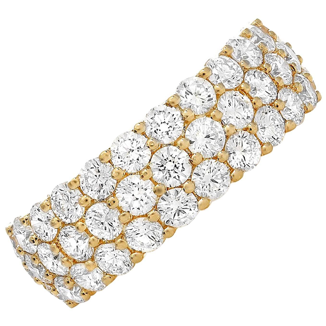 Three-Row Diamond Pave Band in Yellow Gold For Sale