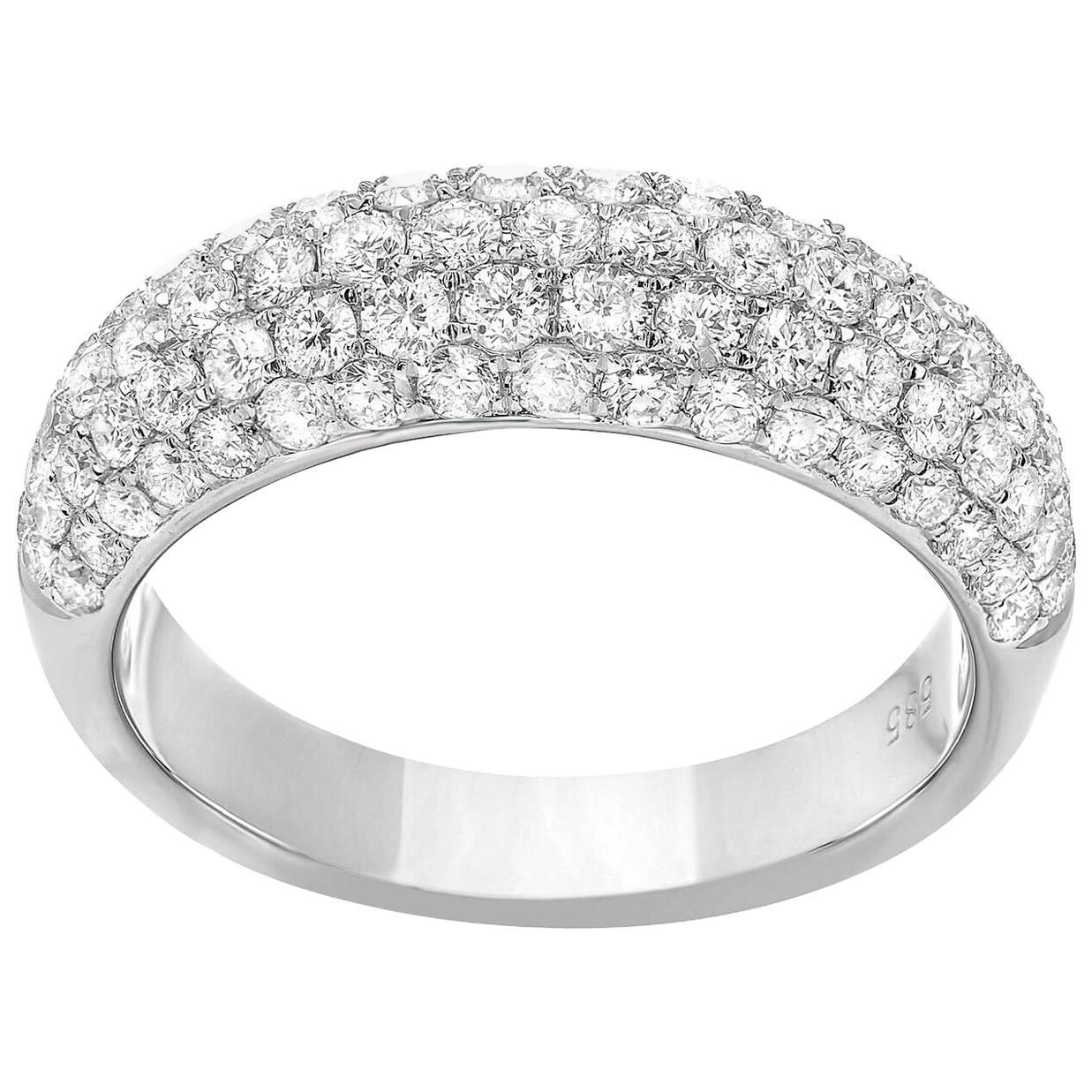 Five-Row Diamond Pave Ring in White Gold For Sale