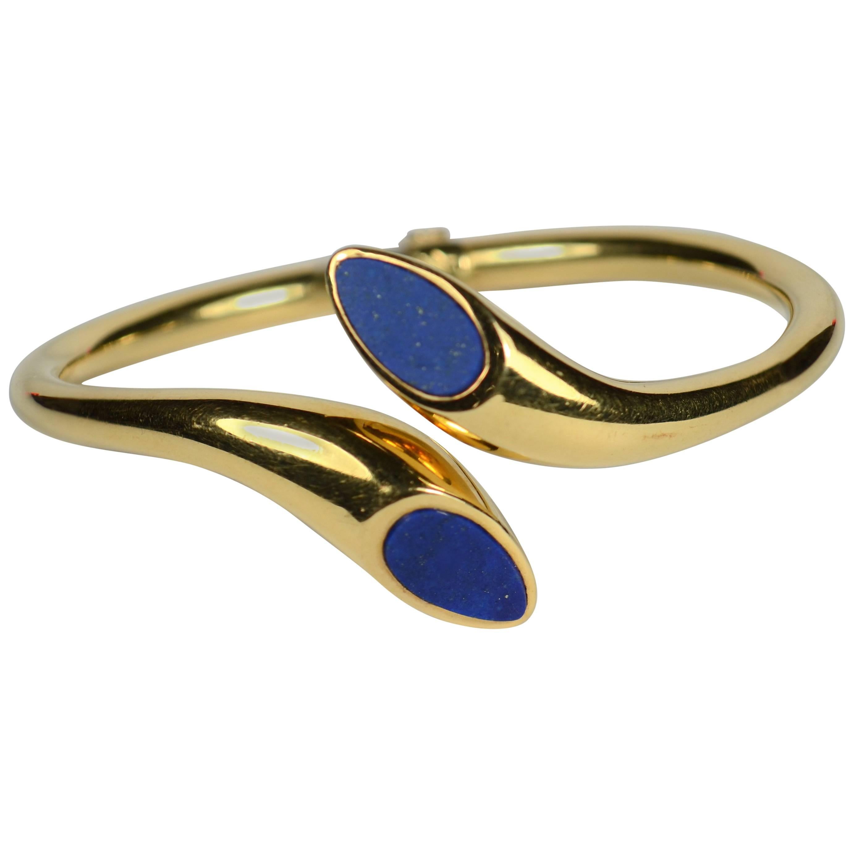 Blue Lapis Lazuli Gold Cuff Bangle Bracelet