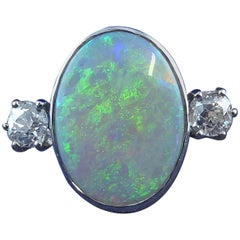 2.47 Carat Art Deco Style Opal and Diamond Ring