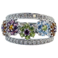 Multi Stone Dress Ring, Peridot, Topaz, Citrine, Amethyst, Diamond, 18 Carat