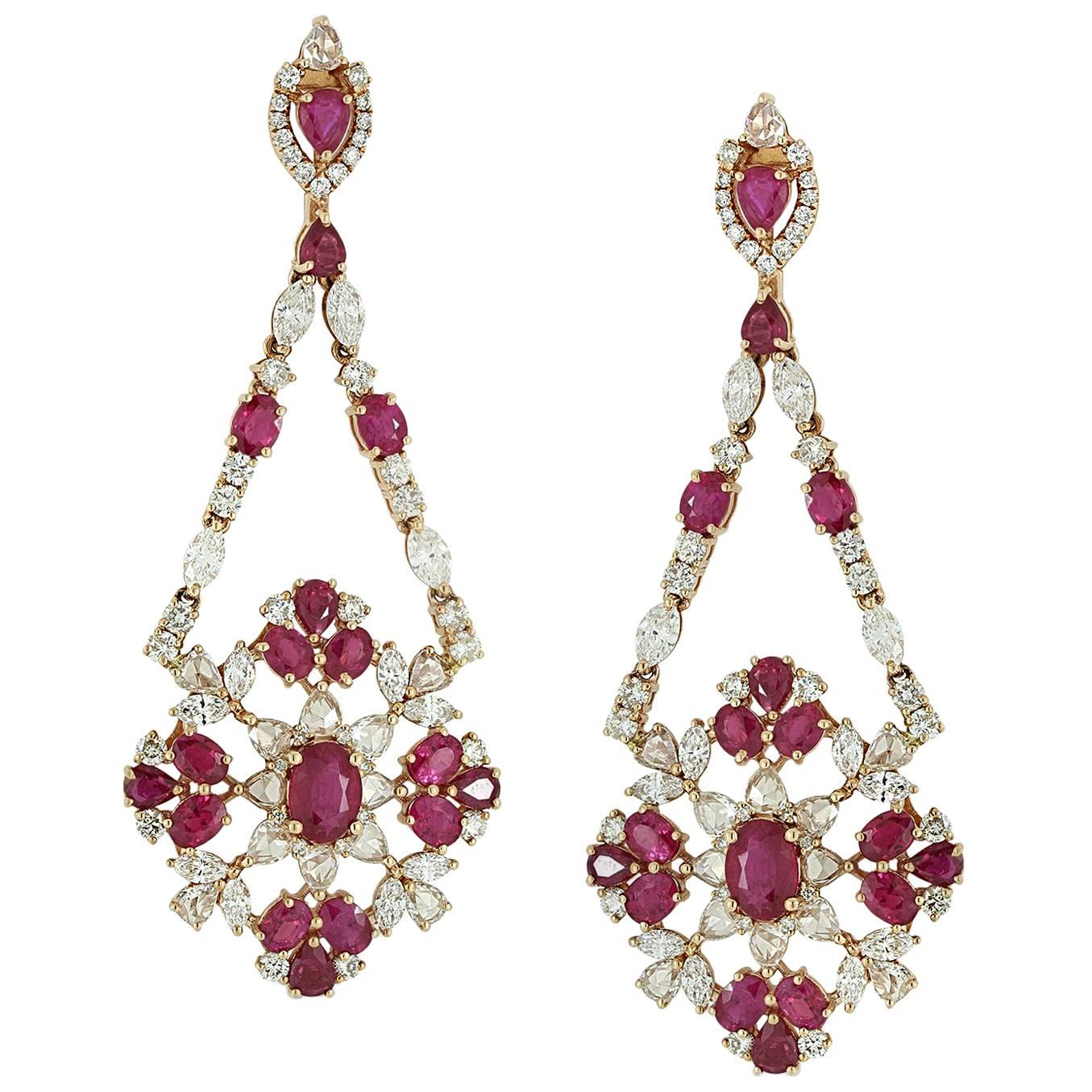 Ruby and Diamond Chandelier Earring For Sale