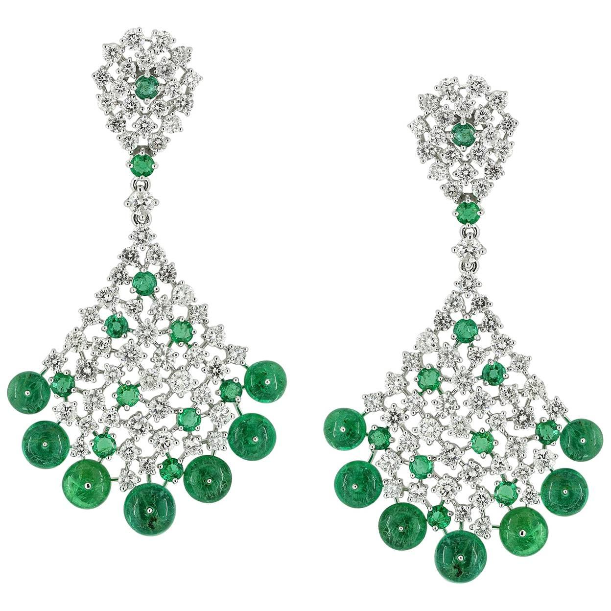 Emerald Diamond Chandelier Earring For Sale