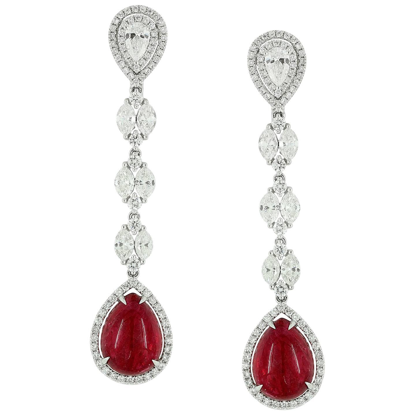 Red Spinel Diamond Linear Drop Earring For Sale