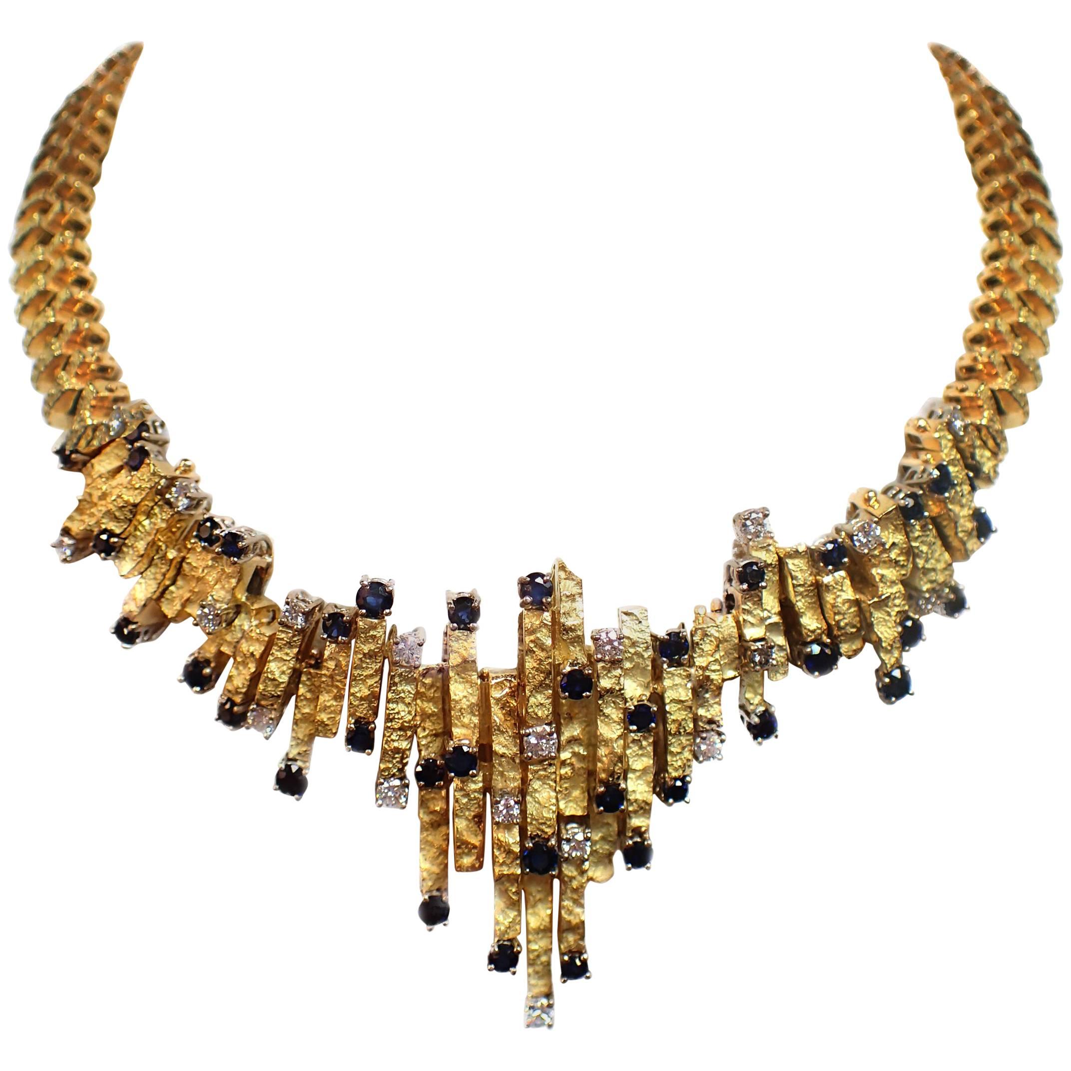 Italian 1960s Diamond and Sapphire Necklace