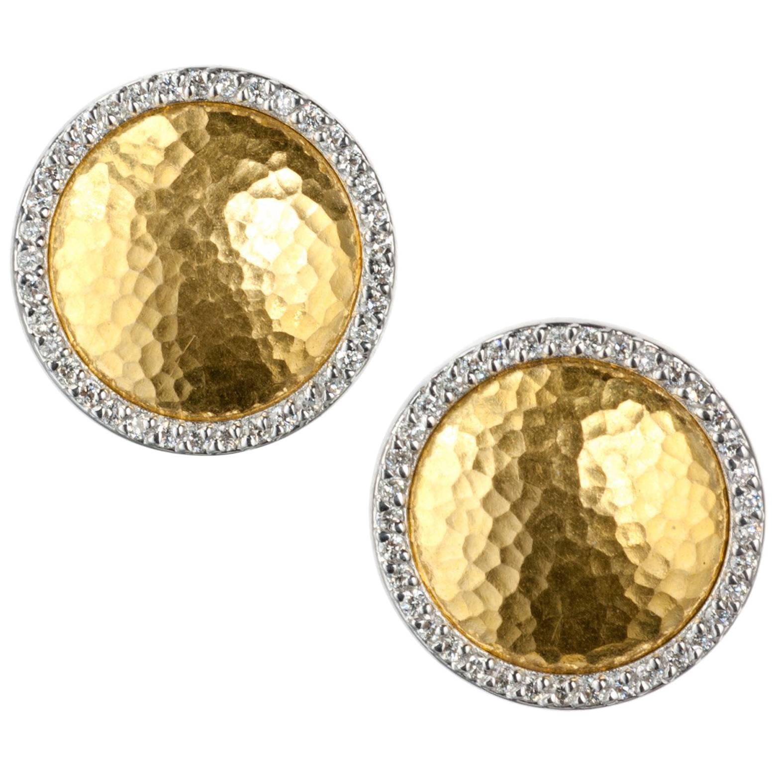 Gurhan Disc Diamond Earrings in 24 Karat Yellow and 18 Karat White Gold For Sale