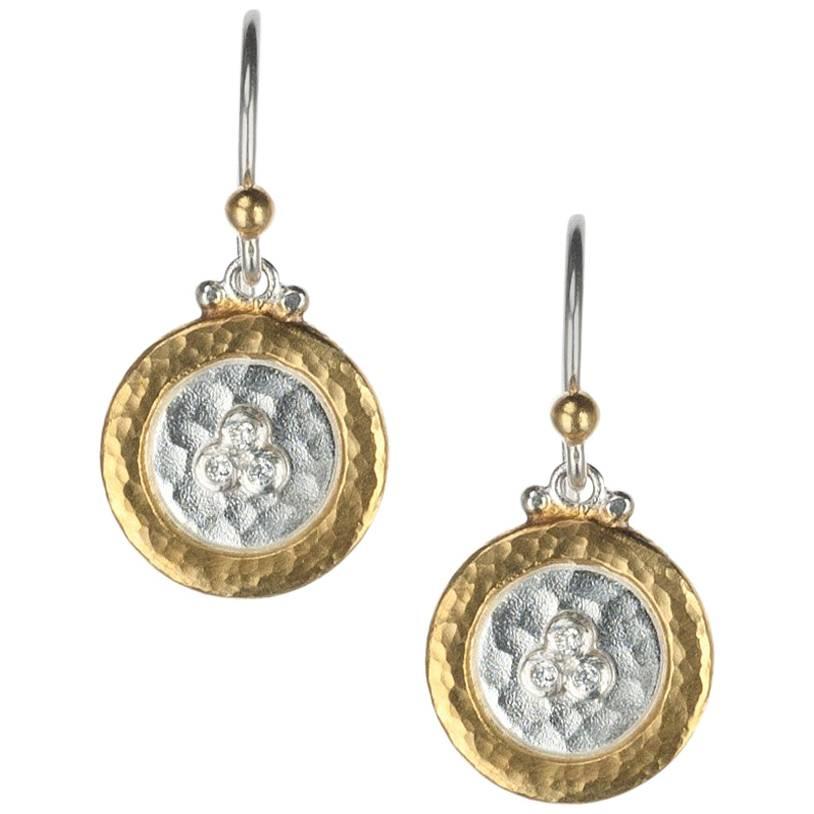 Gurhan “Lush” Diamond Disc Earrings in Yellow Gold and Sterling Silver For Sale