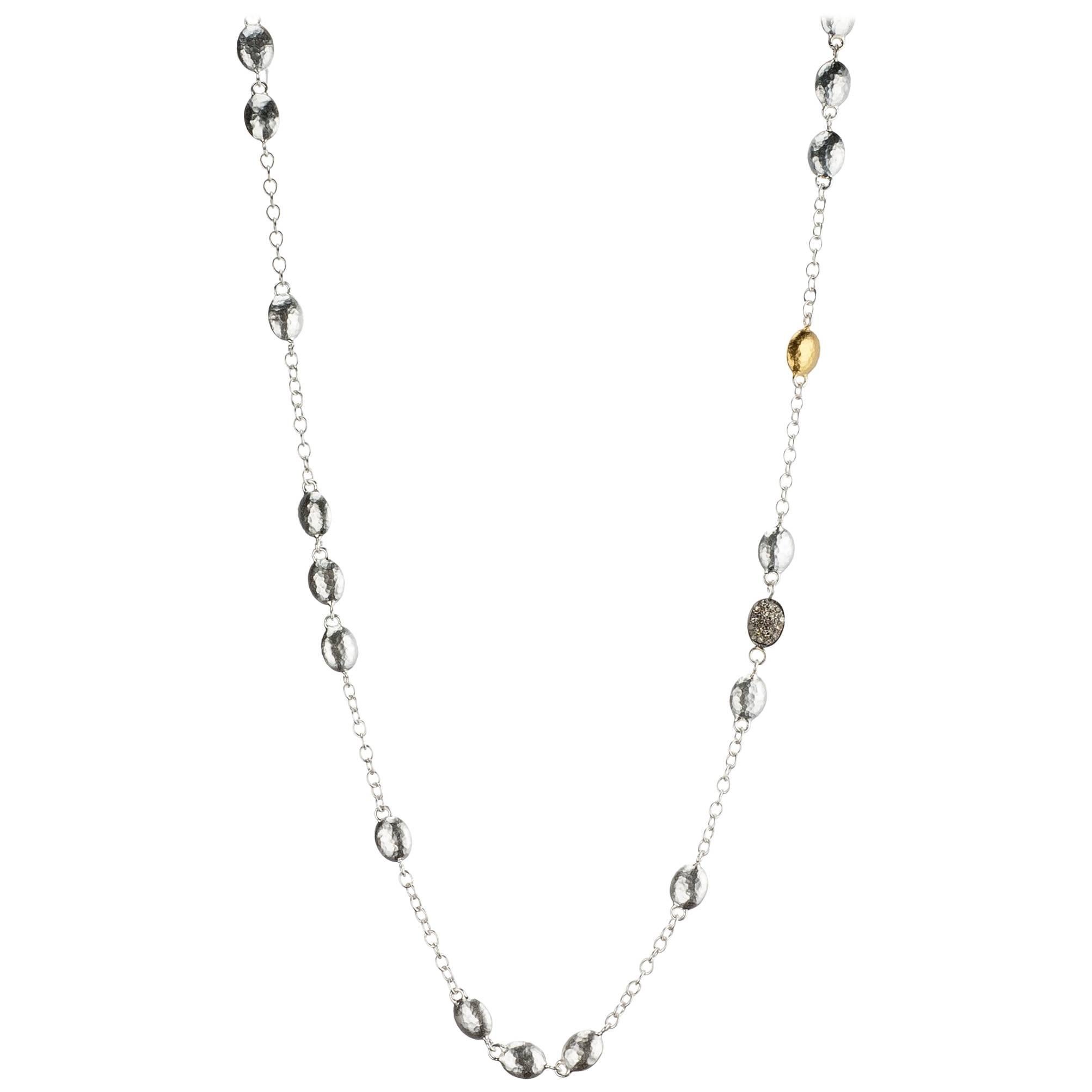 Gurhan “Jordan” Diamond Station Necklace in Yellow Gold and Sterling Silver For Sale