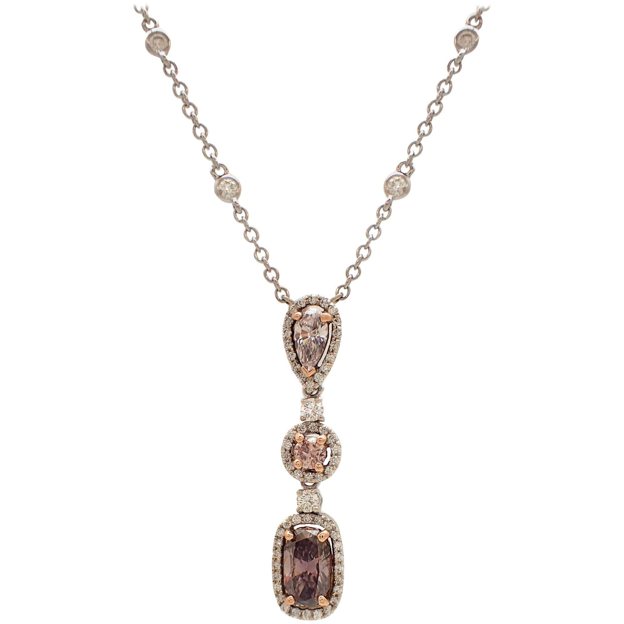 Pink Diamond Drop Necklace in 18 Karat White Gold