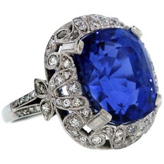 GIA Certified 11.78 Carat No Heat Burma Sapphire Platinum Ring