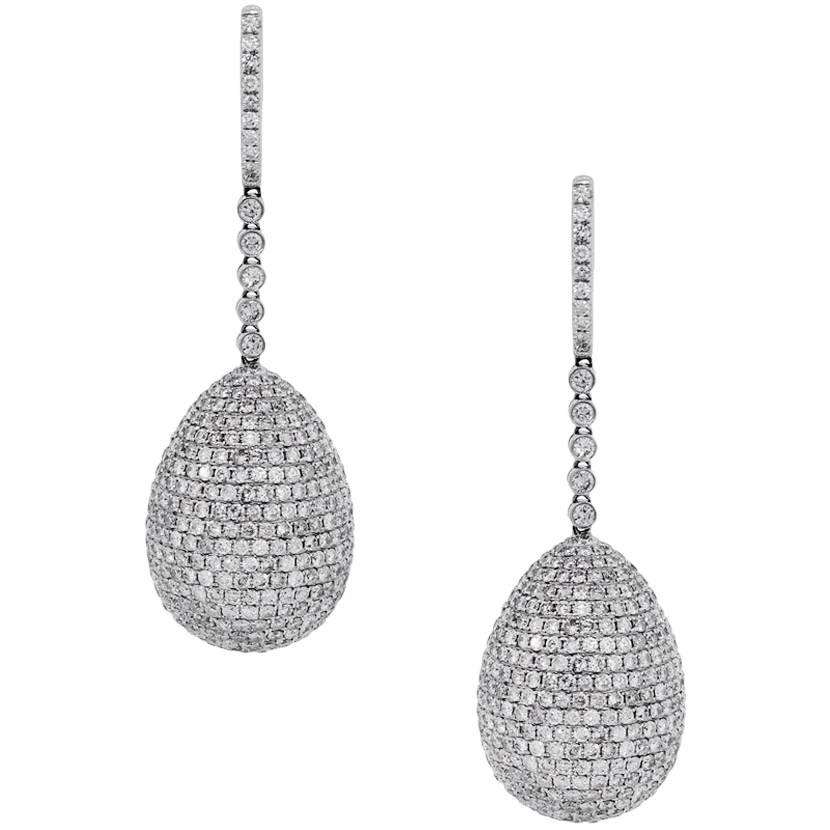Pave Set Diamond Ball Drop Earrings