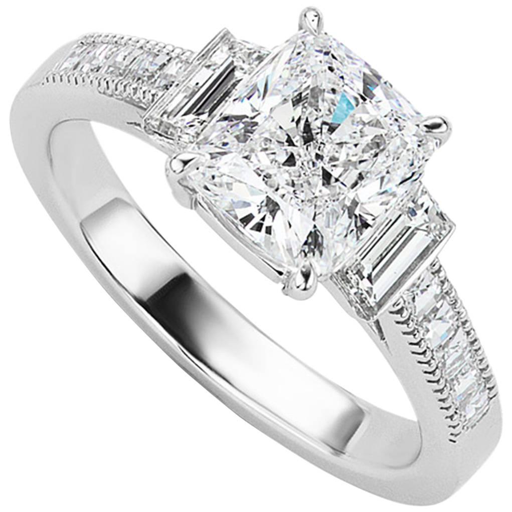 GIA Certified 2.01 Carat Cushion Cut Diamond Platinum Engagement Ring For Sale